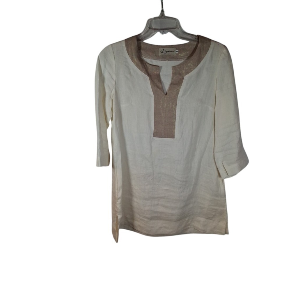 iLinen Tunic Beige Shirt Size S Boho Casual